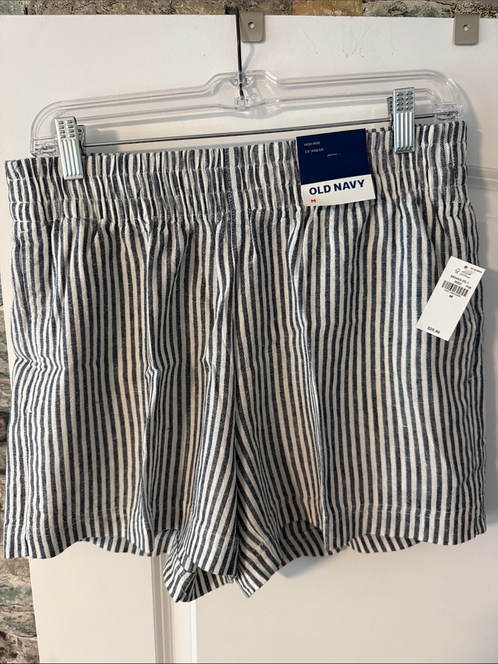 Old Navy Navy and White Vertical Stripe High-Waist Women's Shorts